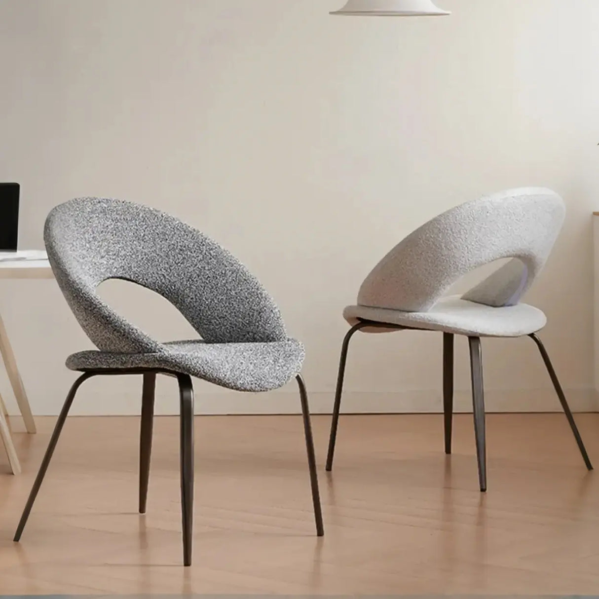 Mid Century Modern Gray Linen Open Back Dining Chair Image - 1