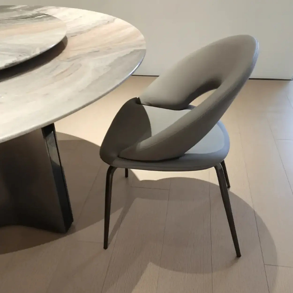 Mid Century Modern Gray Linen Open Back Dining Chair Image - 2