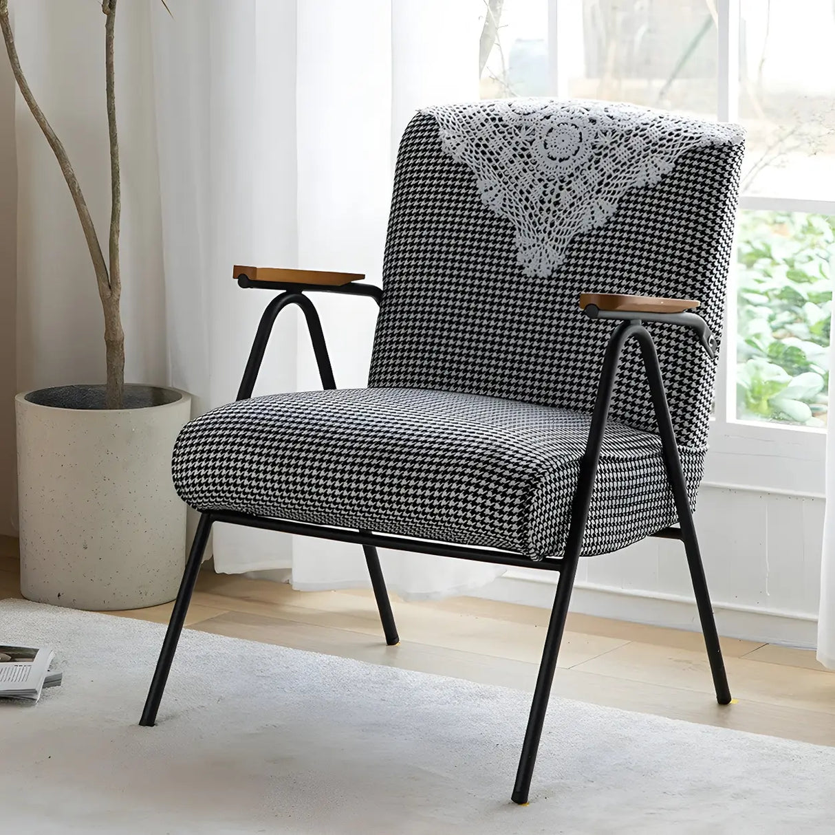 Mid-Century Modern Green Corduroy Accent Chair with Armrest Image - 14