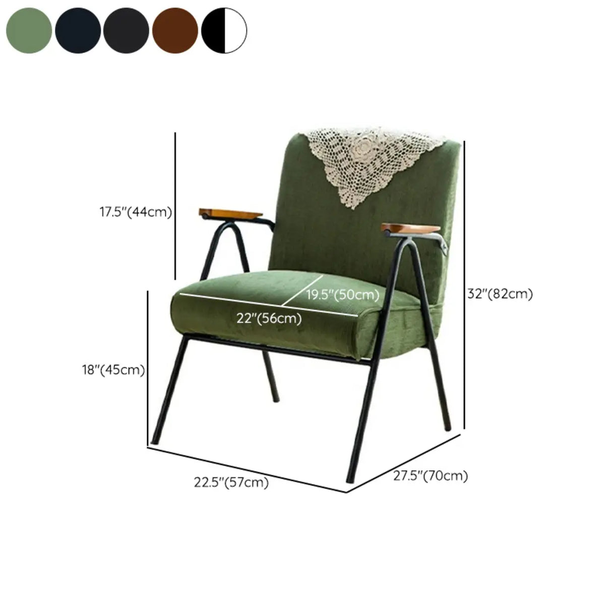 Mid-Century Modern Green Corduroy Accent Chair with Armrest