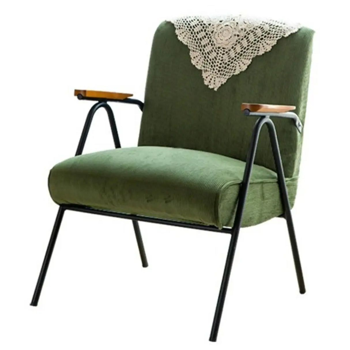 Mid-Century Modern Green Corduroy Accent Chair with Armrest Image - 5