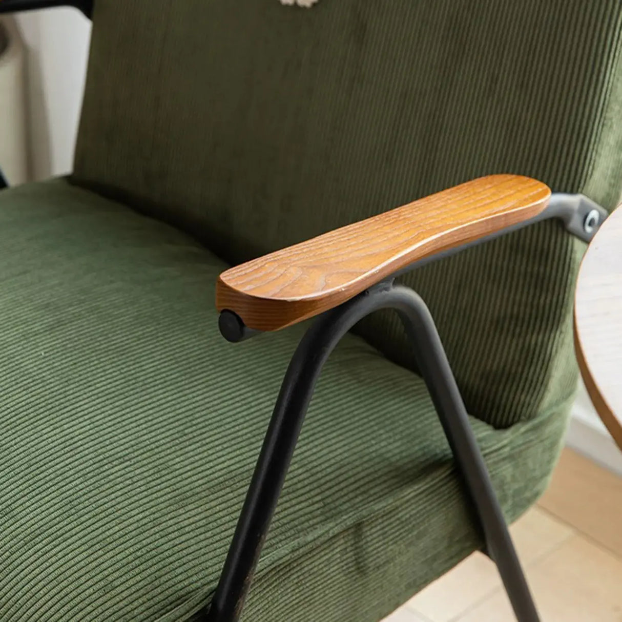 Mid-Century Modern Green Corduroy Accent Chair with Armrest Image - 7