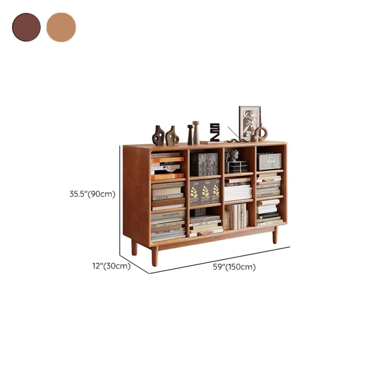 Mid-Century Modern Horizontal Vertical Wood Bookshelf Image - 12