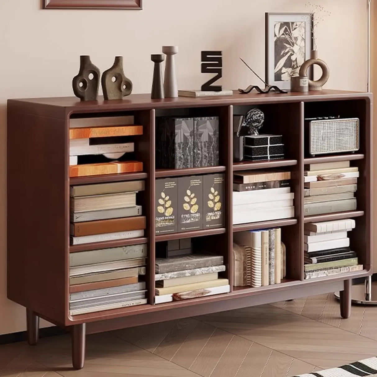 Mid-Century Modern Horizontal Vertical Wood Bookshelf Image - 7