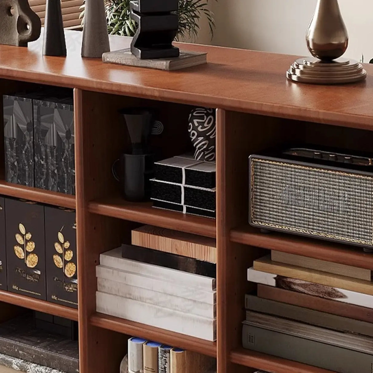 Mid-Century Modern Horizontal Vertical Wood Bookshelf Image - 8