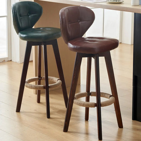 Mid-Century Modern Leather Bar Stool with Wooden Legs Image - 1
