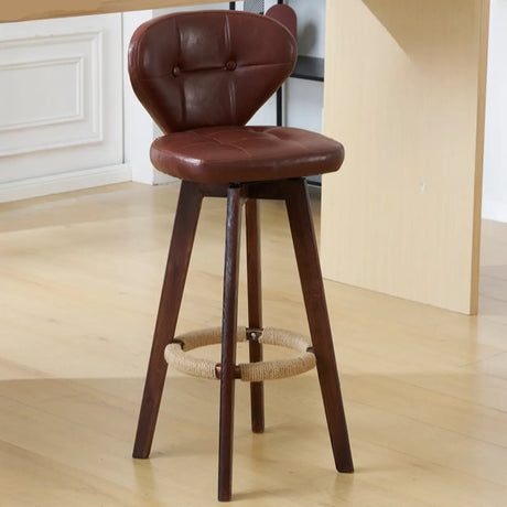 Mid-Century Modern Leather Bar Stool with Wooden Legs Image - 2