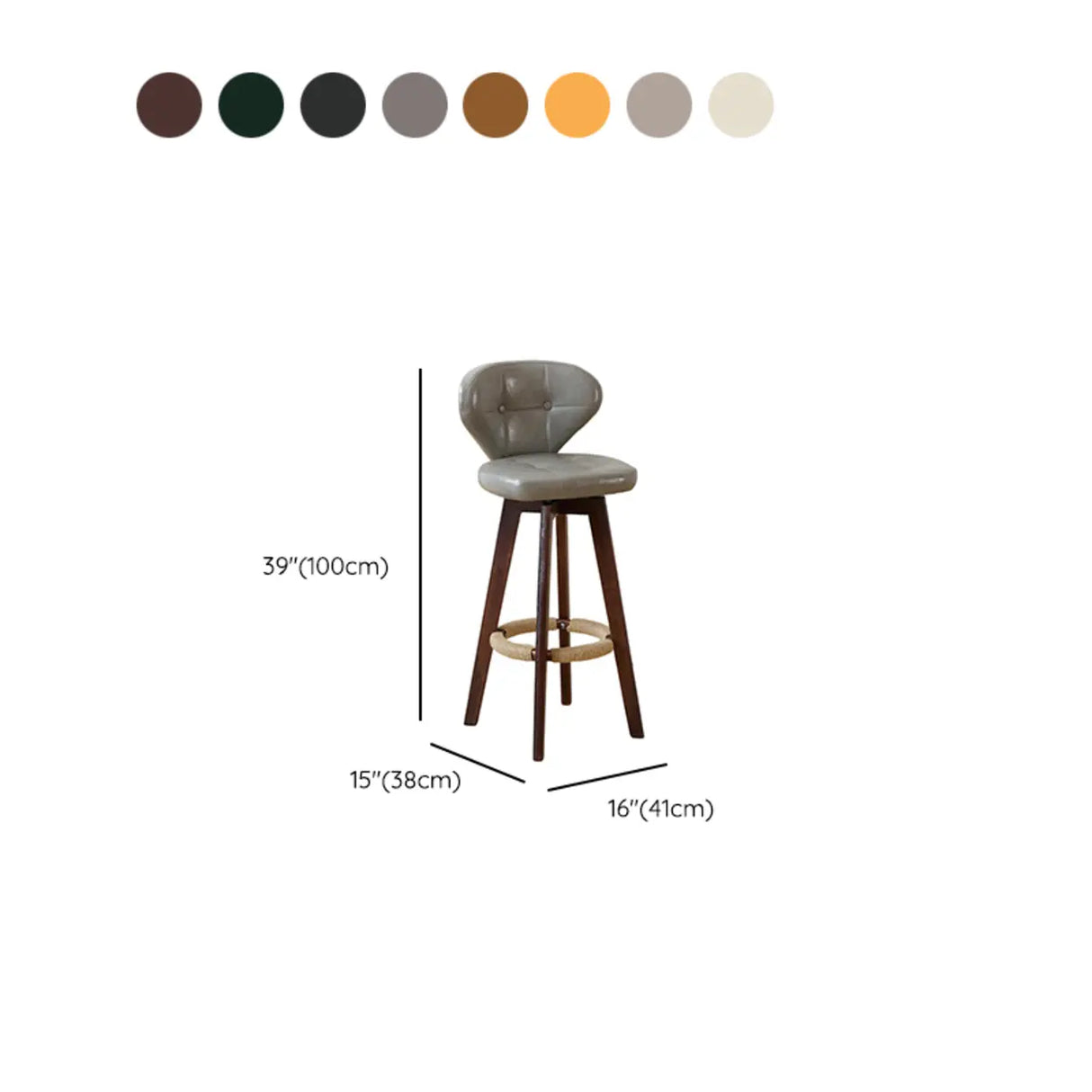 Mid-Century Modern Leather Bar Stool with Wooden Legs