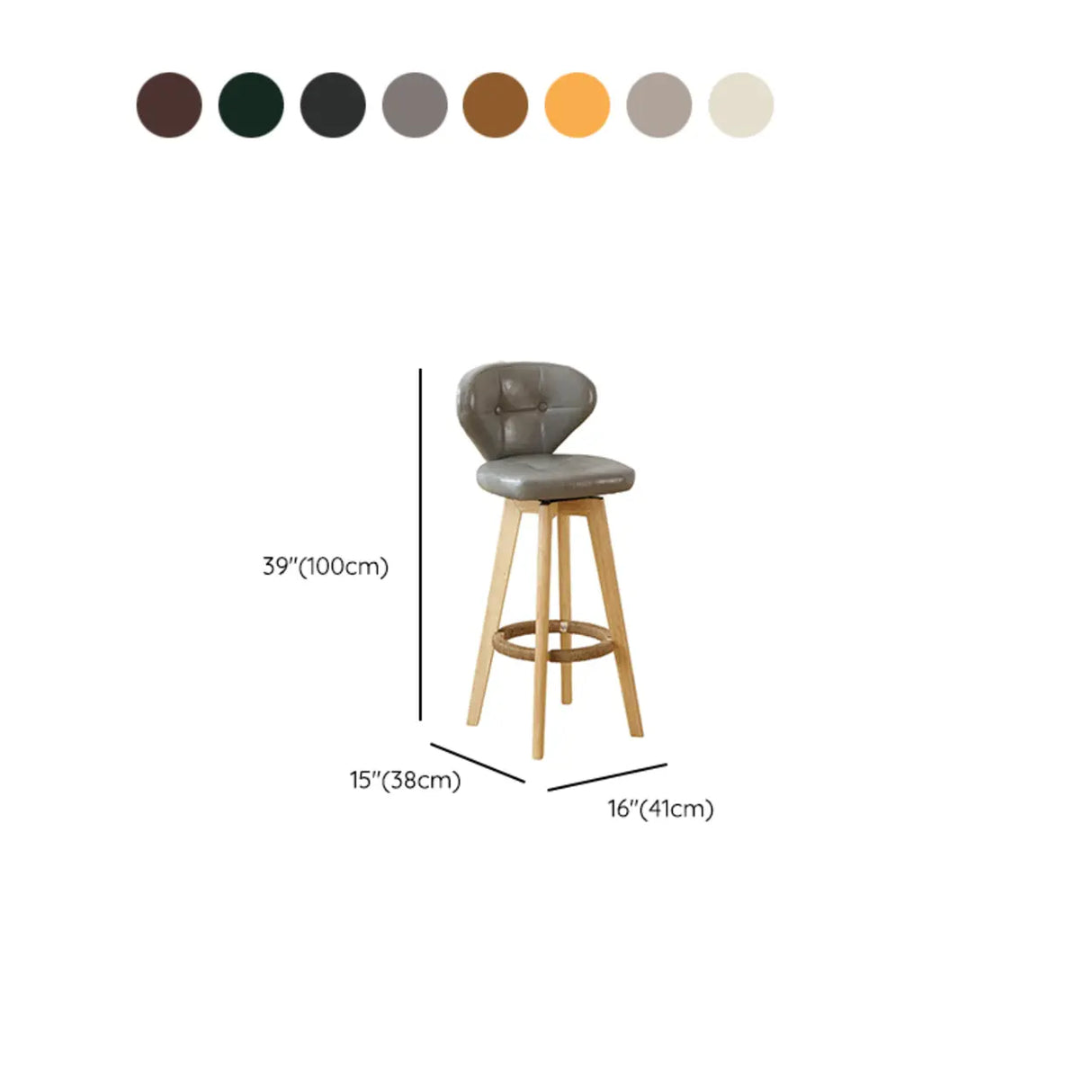 Mid-Century Modern Leather Bar Stool with Wooden Legs Image - 23