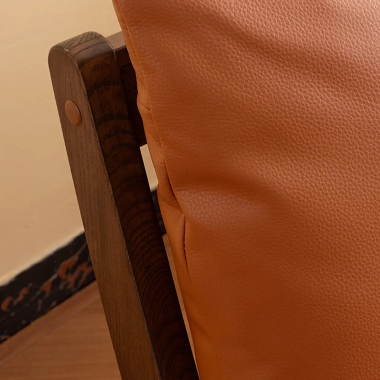 Mid-Century Modern Leather Brown Cushion Back Accent Chair Image - 11