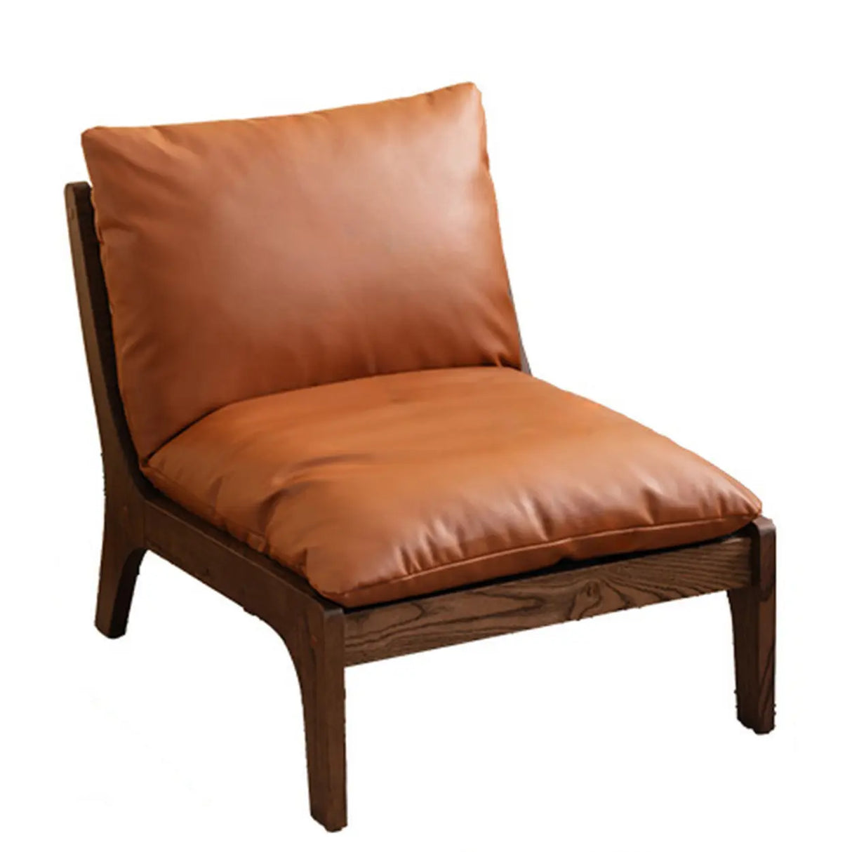 Mid-Century Modern Leather Brown Cushion Back Accent Chair Image - 2