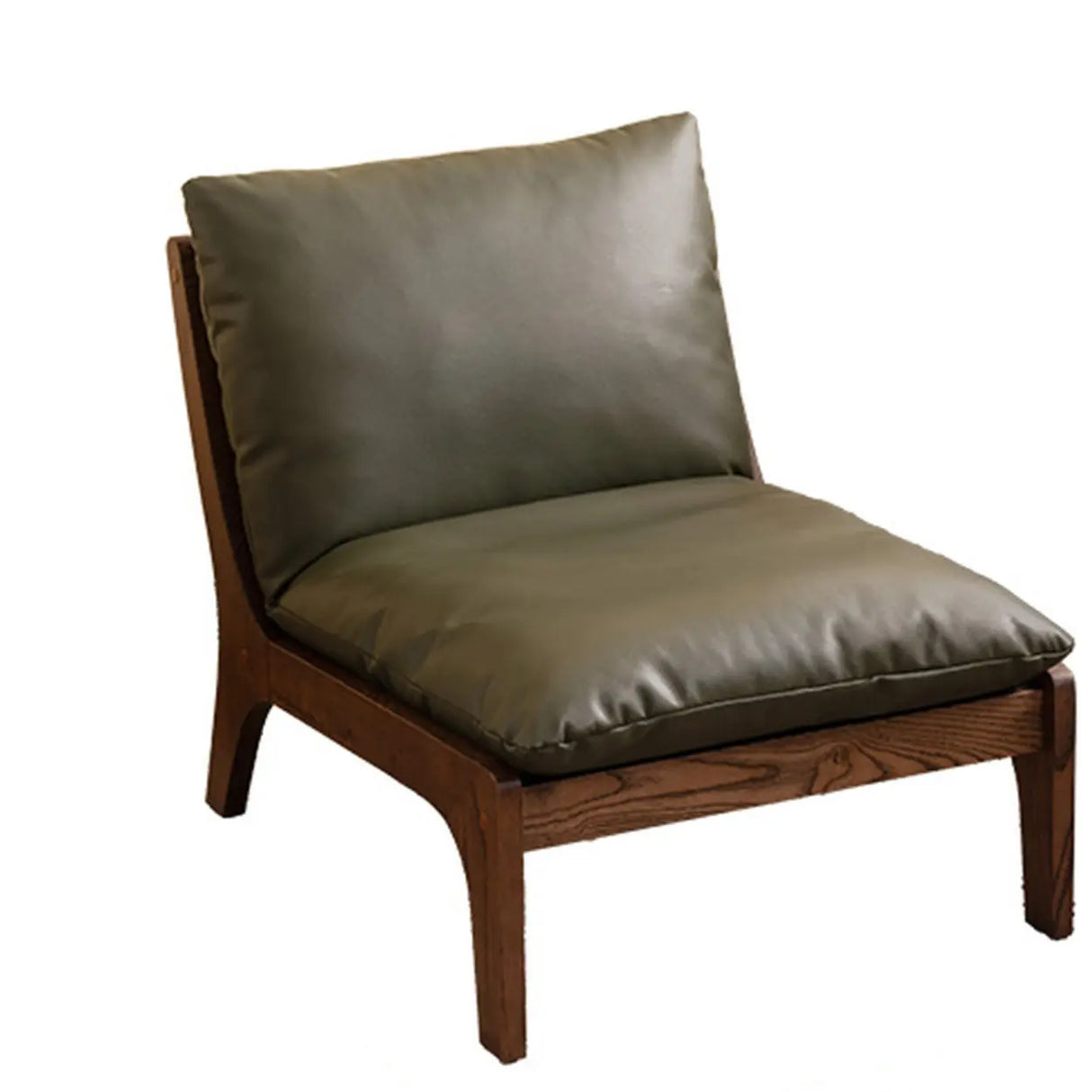 Mid-Century Modern Leather Brown Cushion Back Accent Chair Image - 3