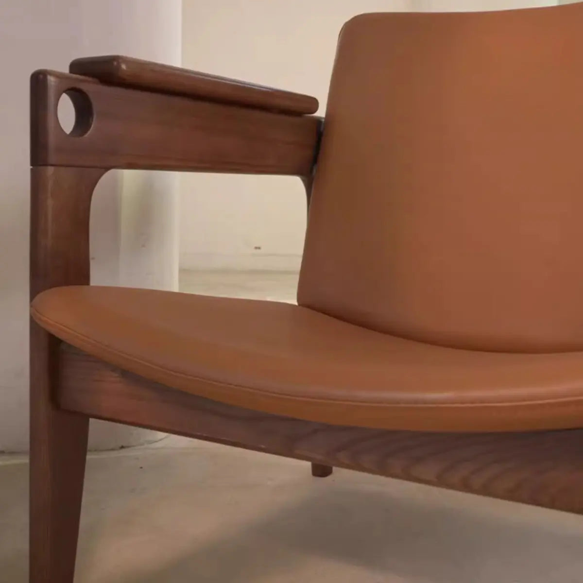 Mid-Century Modern Leather Wood Four Legs Arm Chair Image - 10