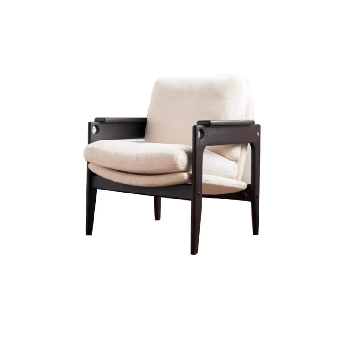 Mid-Century Modern Leather Wood Four Legs Arm Chair Image - 11