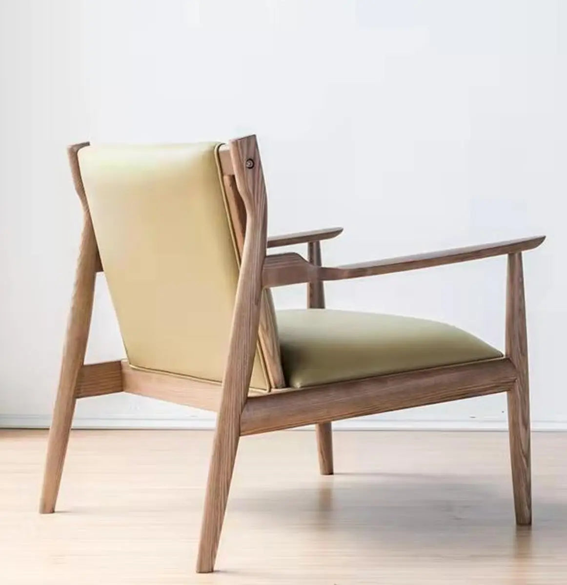 Mid-Century Modern Leather Wood Four Legs Arm Chair Image - 2