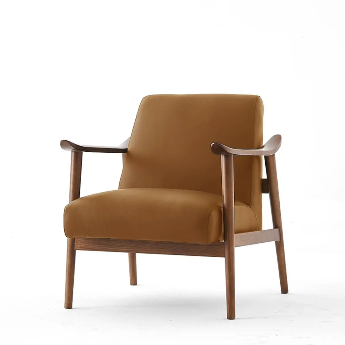 Mid-Century Modern Leather Wood Four Legs Arm Chair Image - 3