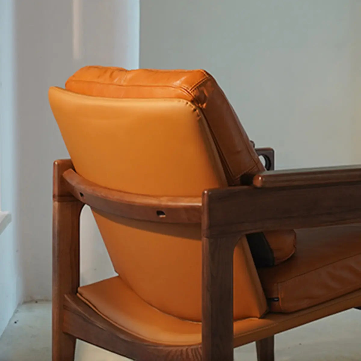 Mid-Century Modern Leather Wood Four Legs Arm Chair Image - 6