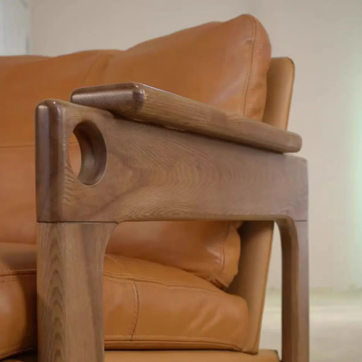 Mid-Century Modern Leather Wood Four Legs Arm Chair Image - 8