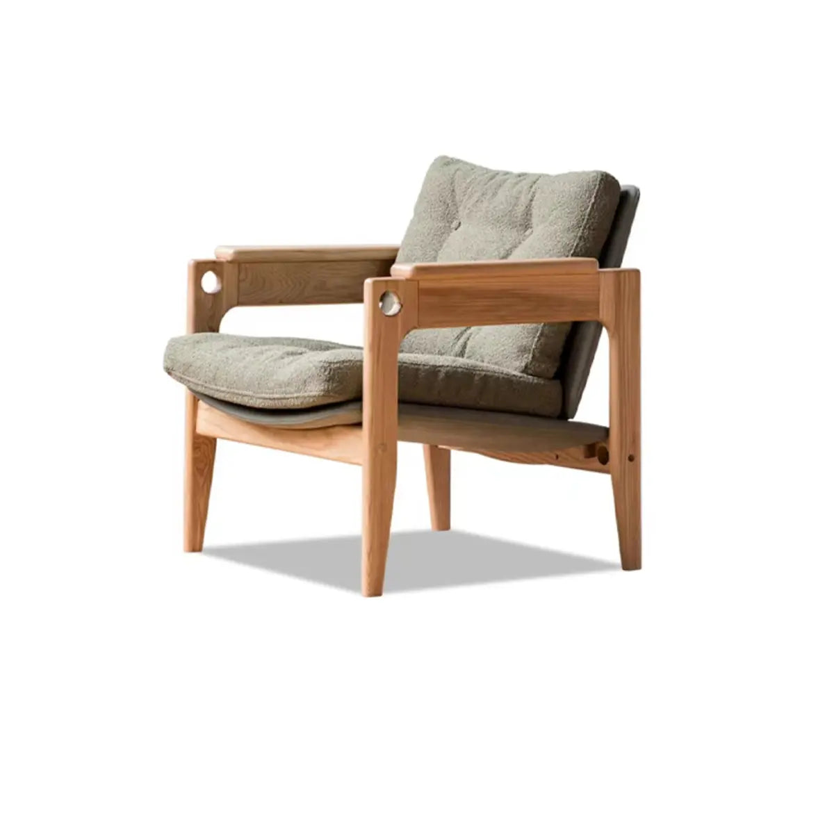 Mid-Century Modern Leather Wood Four Legs Arm Chair Image - 9