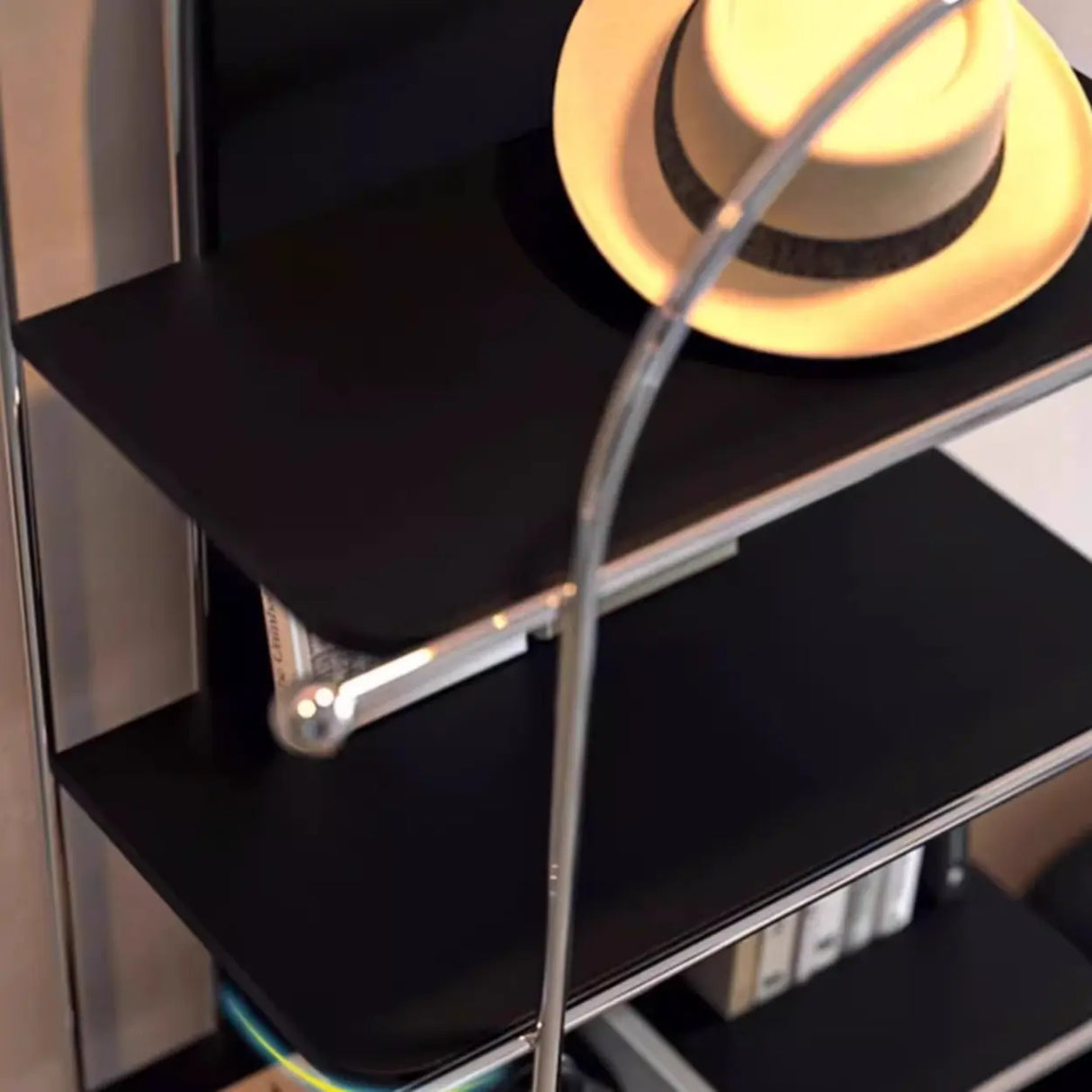 Mid-Century Modern Narrow Corner Stainless Steel Bookshelf Image - 6