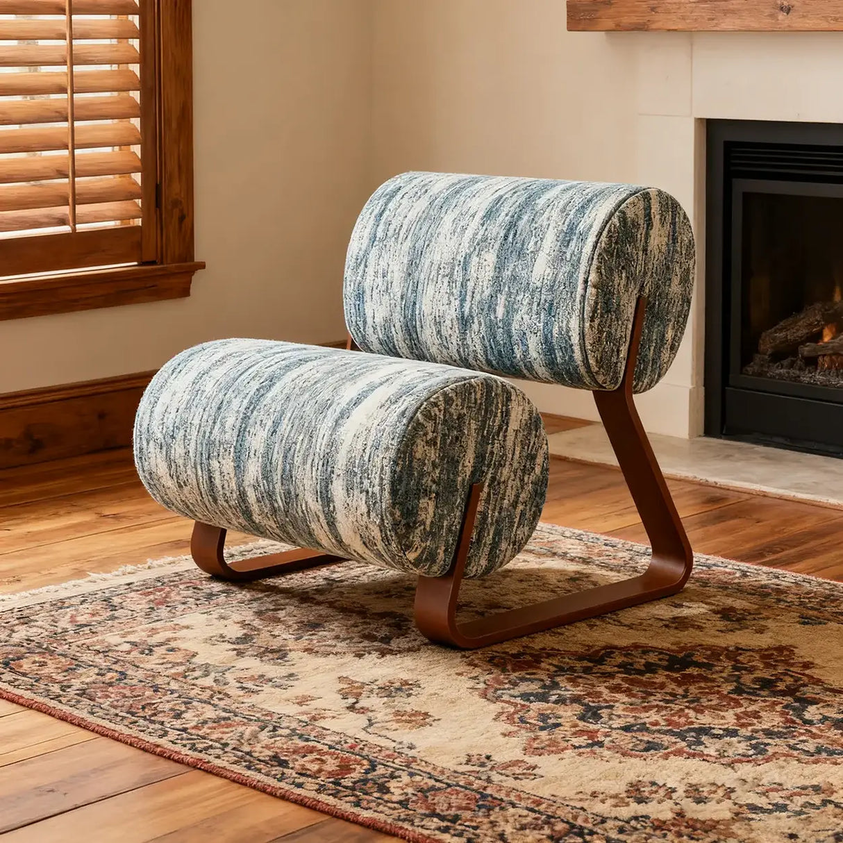 Mid-Century Modern Off-White Sherpa Unique Armless Accent Chair Image - 1