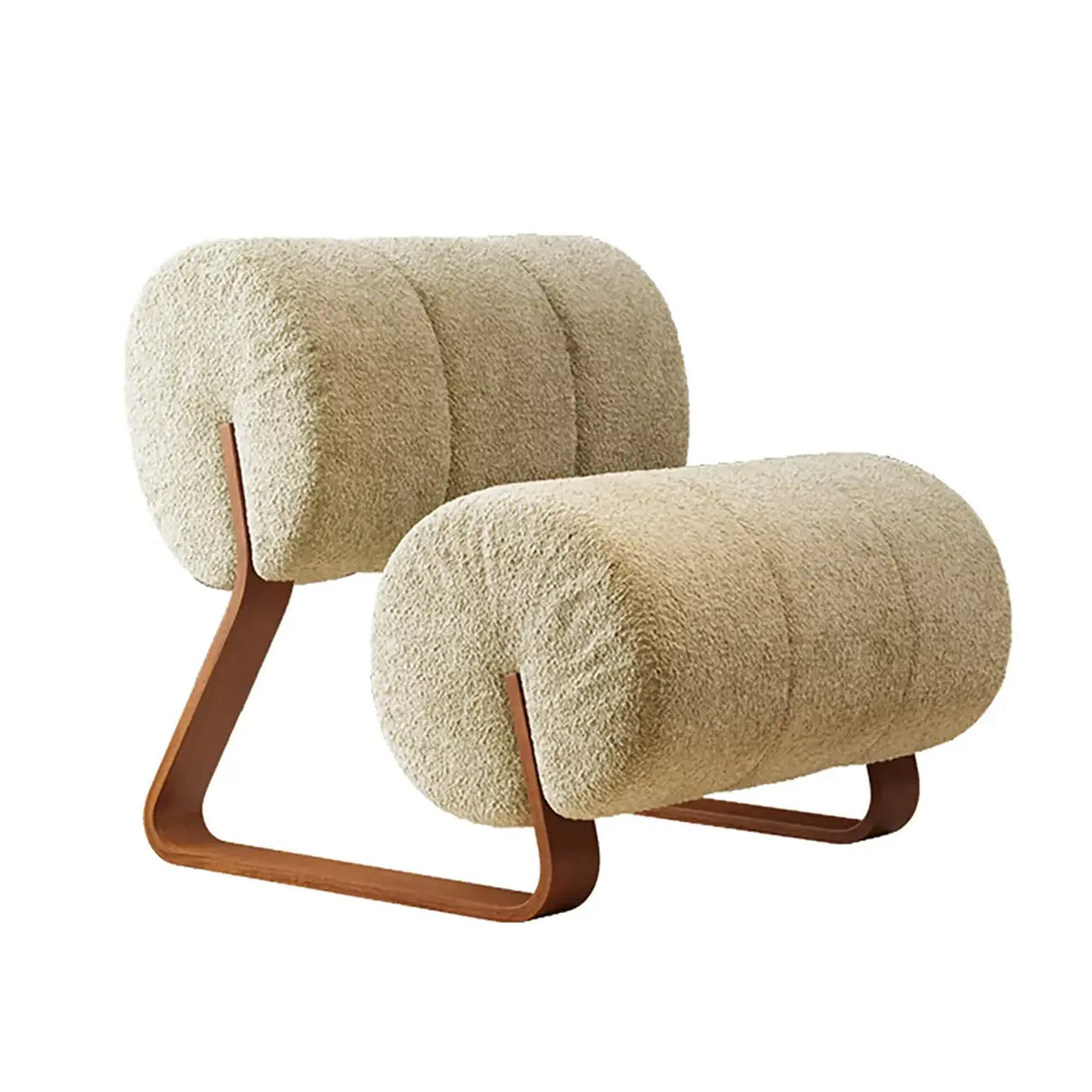 Mid-Century Modern Off-White Sherpa Unique Armless Accent Chair Image - 4