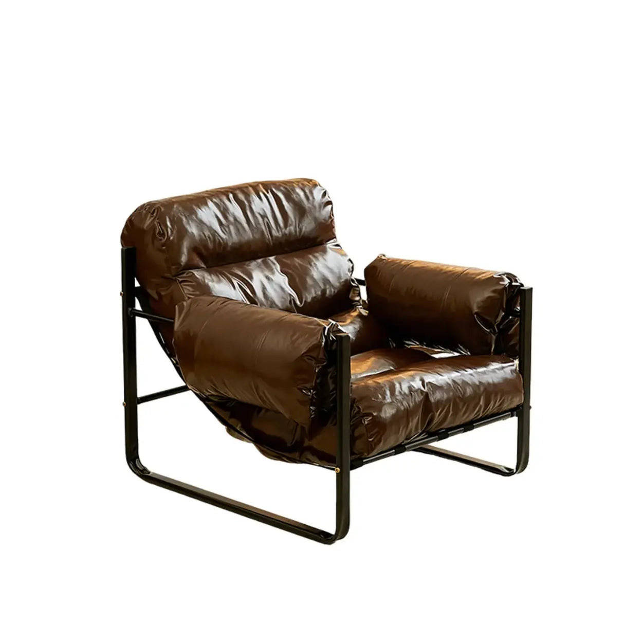 Mid-Century Modern Oil Wax Leather Cushion Back Accent Chair Image - 11