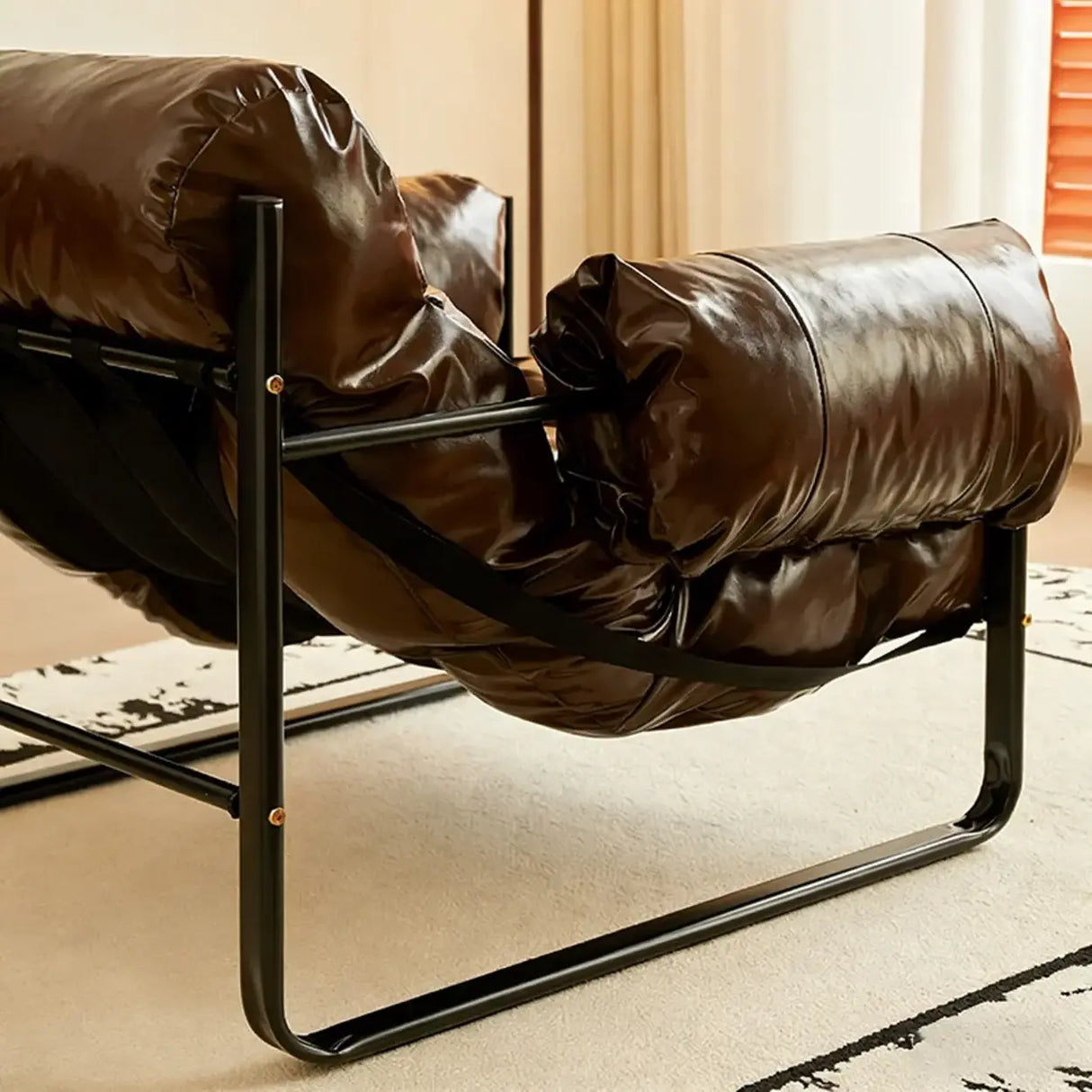 Mid-Century Modern Oil Wax Leather Cushion Back Accent Chair Image - 4