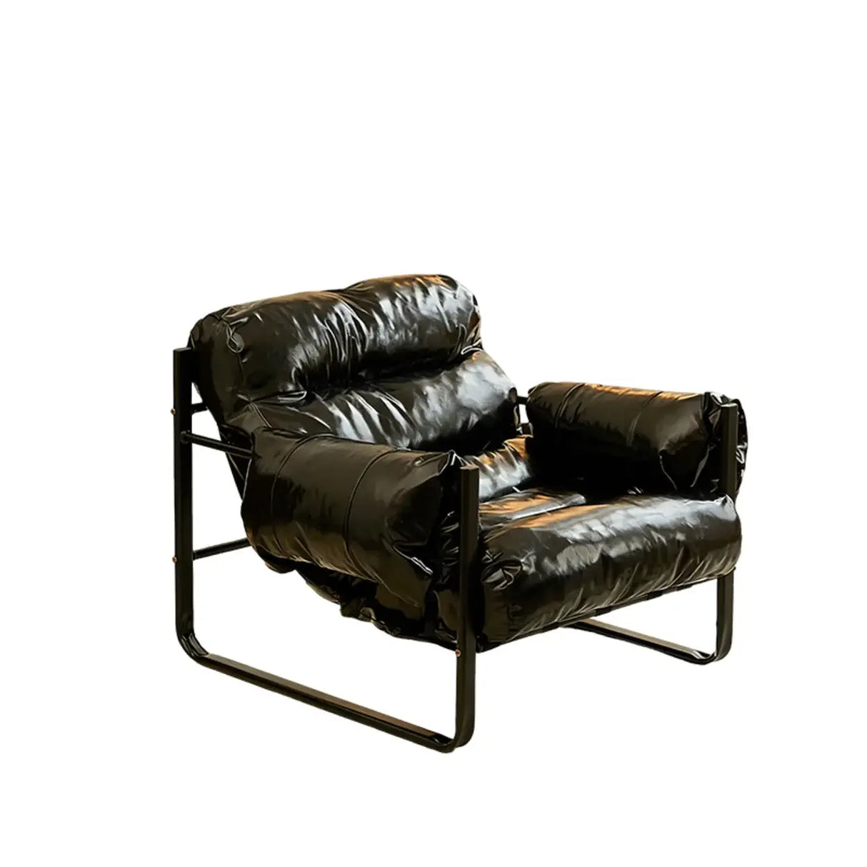 Mid-Century Modern Oil Wax Leather Cushion Back Accent Chair Image - 9