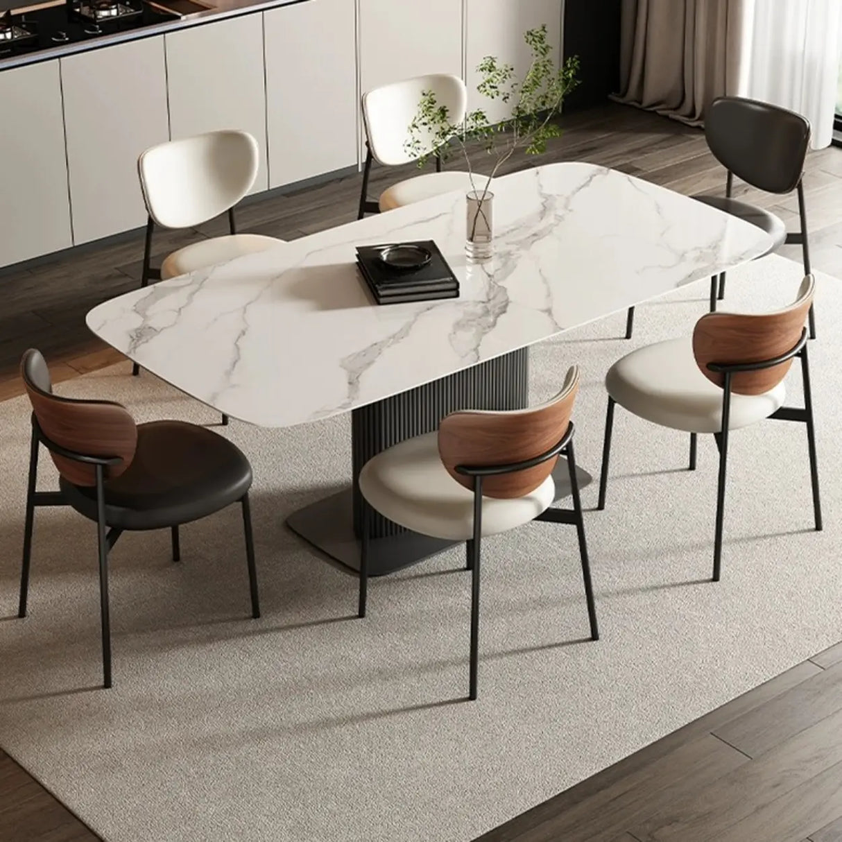 Mid-Century Modern Open Back Upholstered Dining Chairs Image - 4