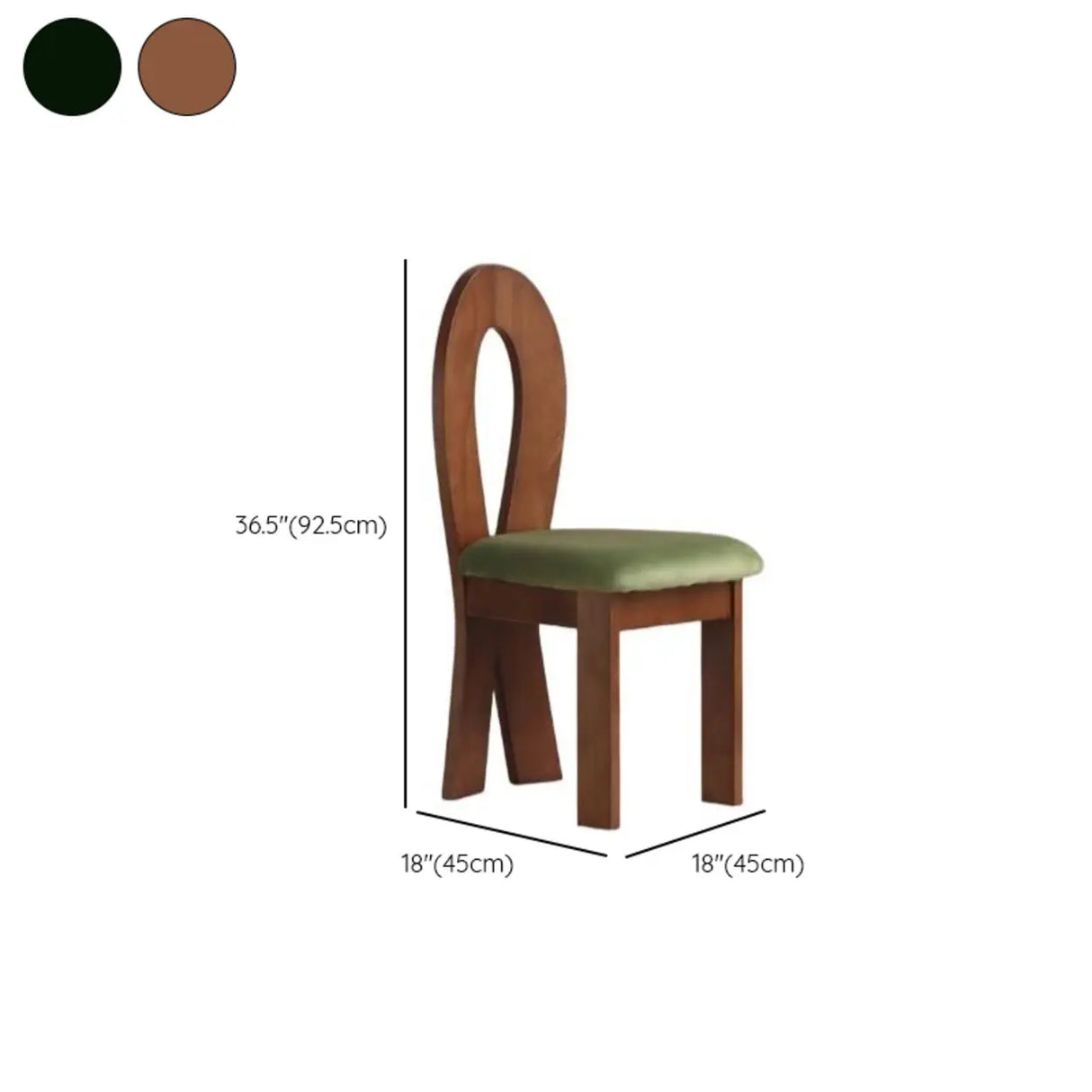 Mid-Century Modern Open Curved-Back Green Cushion Dining Chair