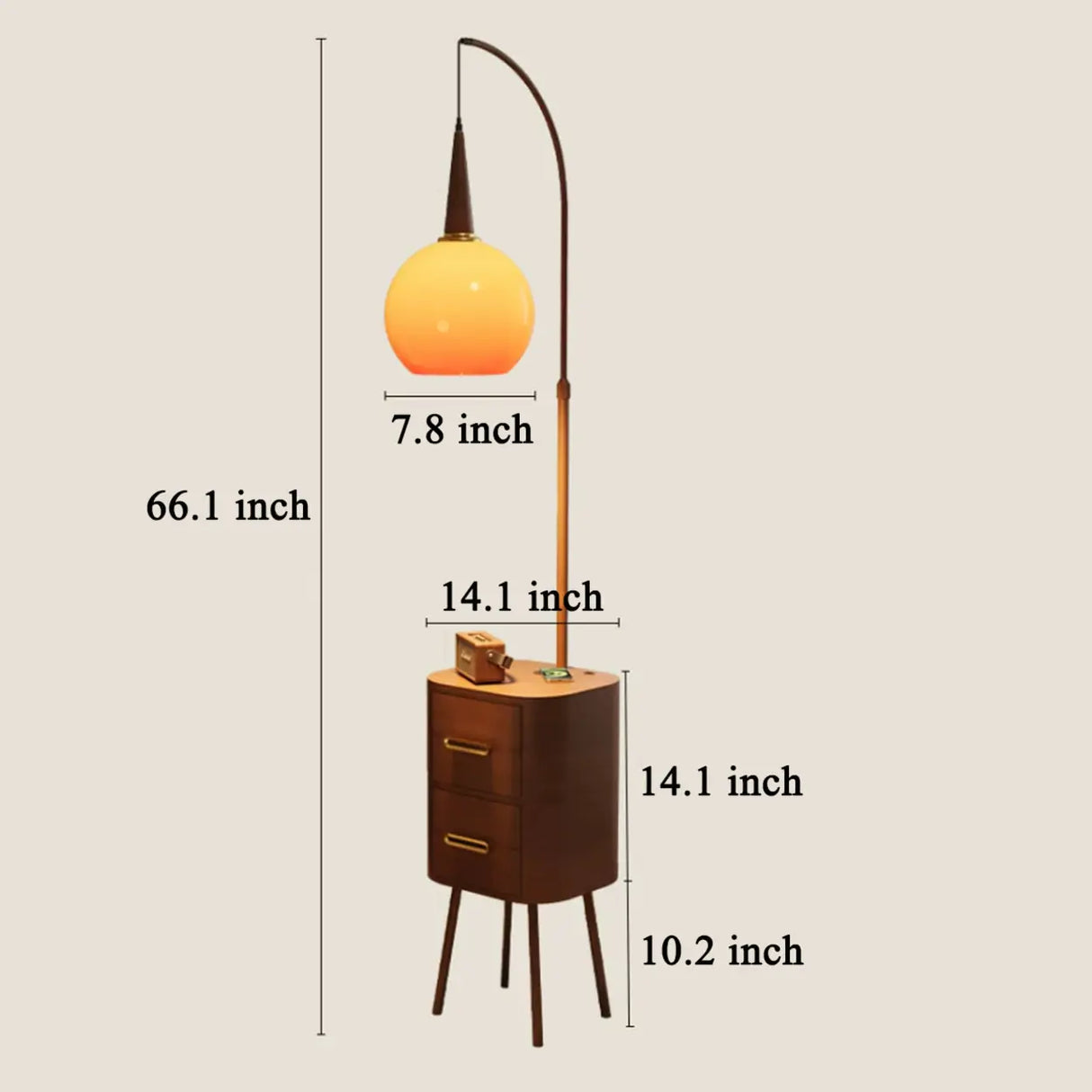 Mid-Century Modern Orange Floor Lamp with Table Drawers