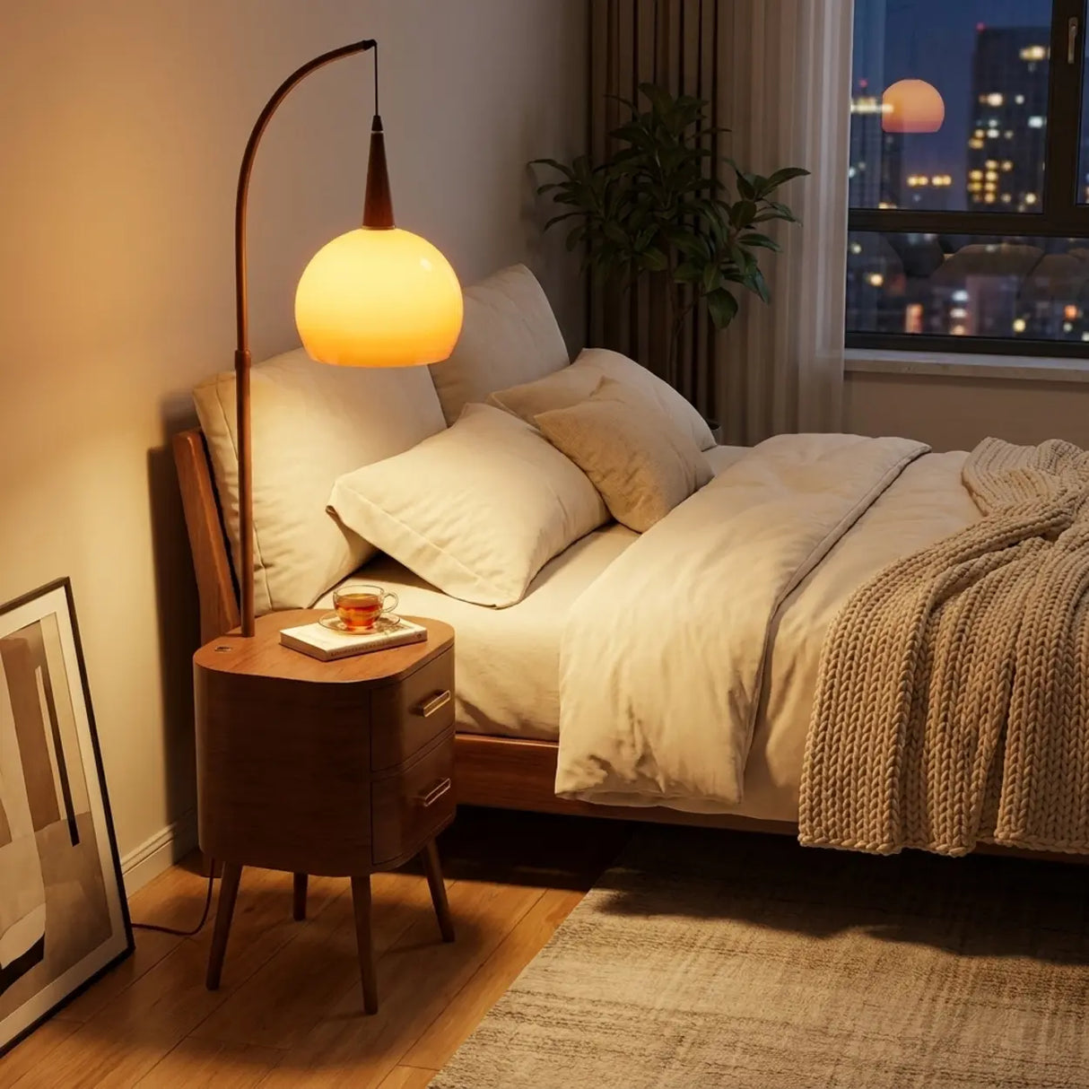 Mid-Century Modern Orange Floor Lamp with Table Drawers Image - 3