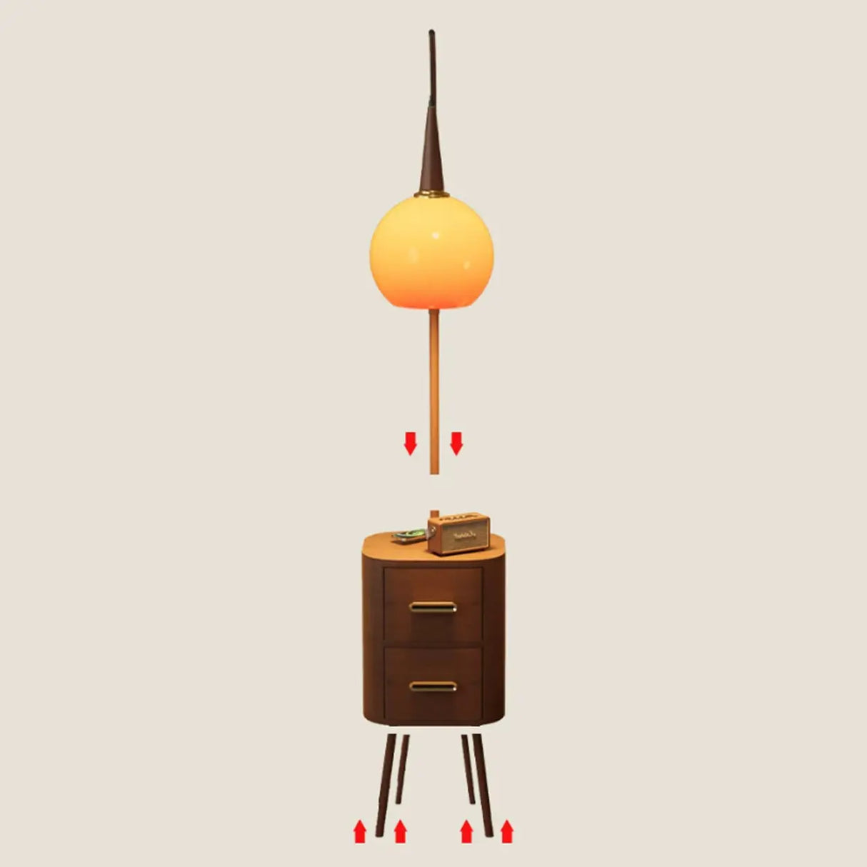 Mid-Century Modern Orange Floor Lamp with Table Drawers Image - 7