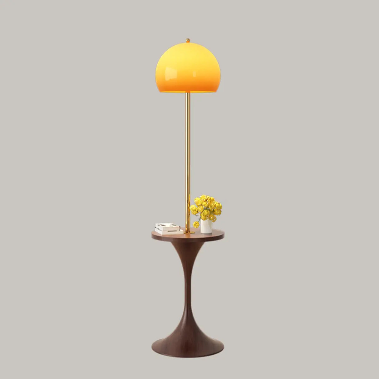 Mid-Century Modern Orange Glass Globe Floor Lamp with Shelf Image - 6