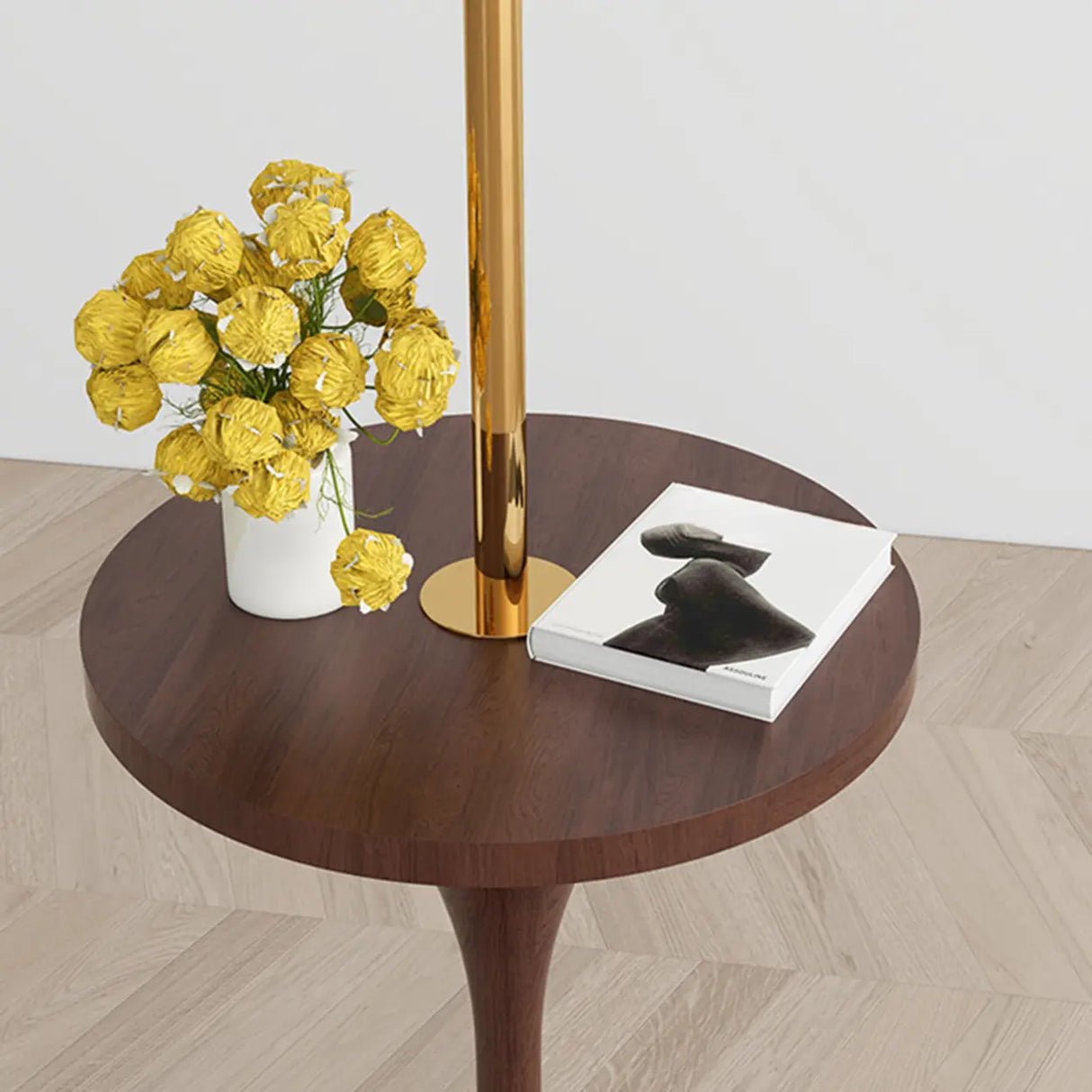 Mid-Century Modern Orange Glass Globe Floor Lamp with Shelf Image - 9