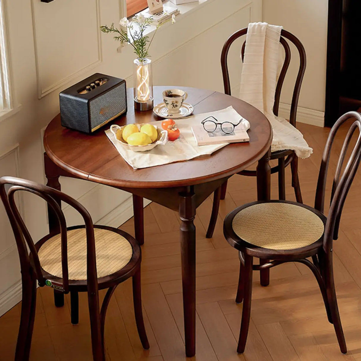 Mid-Century Modern Oval Brown Small Round Extendable Dining Table Image - 4