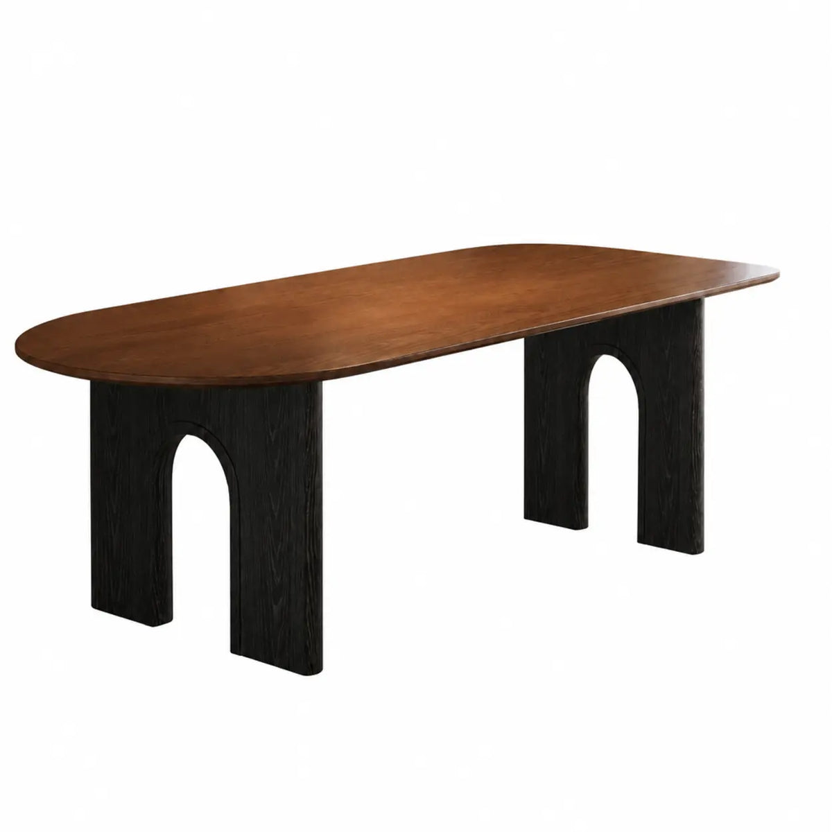 Mid-Century Modern Peninsula Wood Brown Dining Table Image - 2