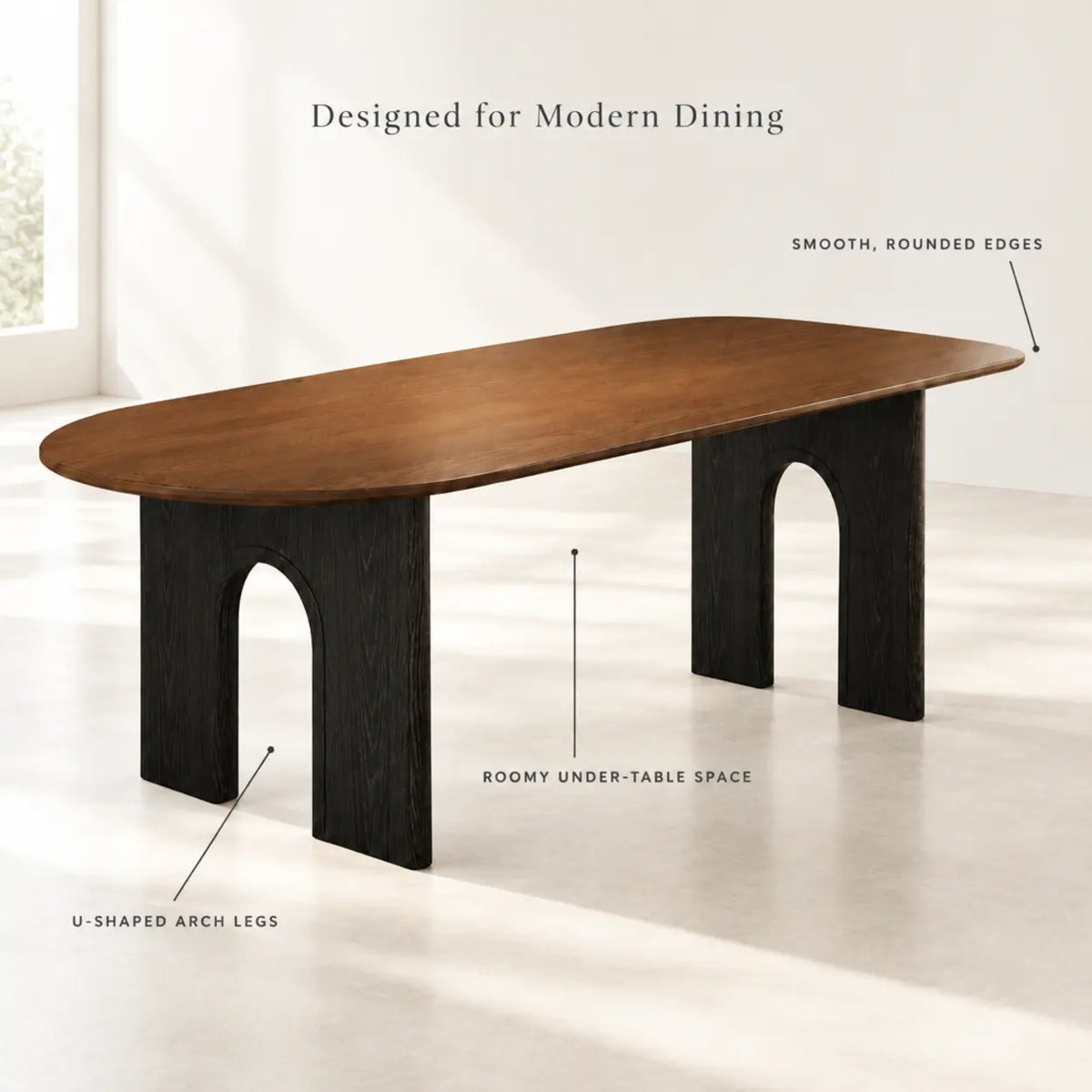 Mid-Century Modern Peninsula Wood Brown Dining Table Image - 5