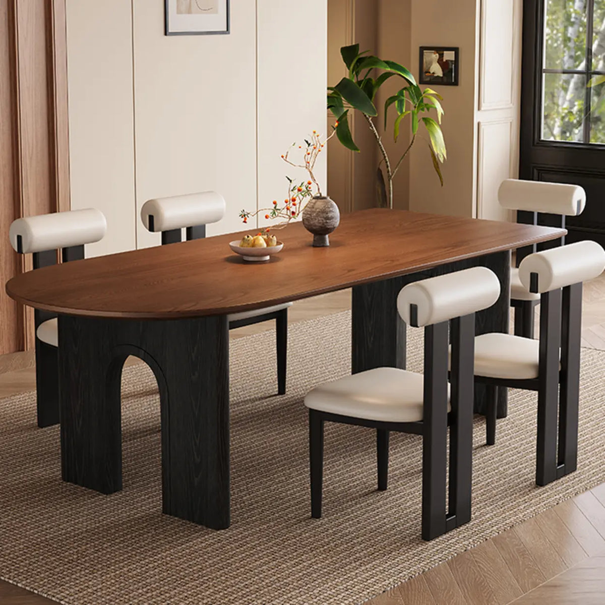 Mid-Century Modern Peninsula Wood Brown Dining Table Image - 6