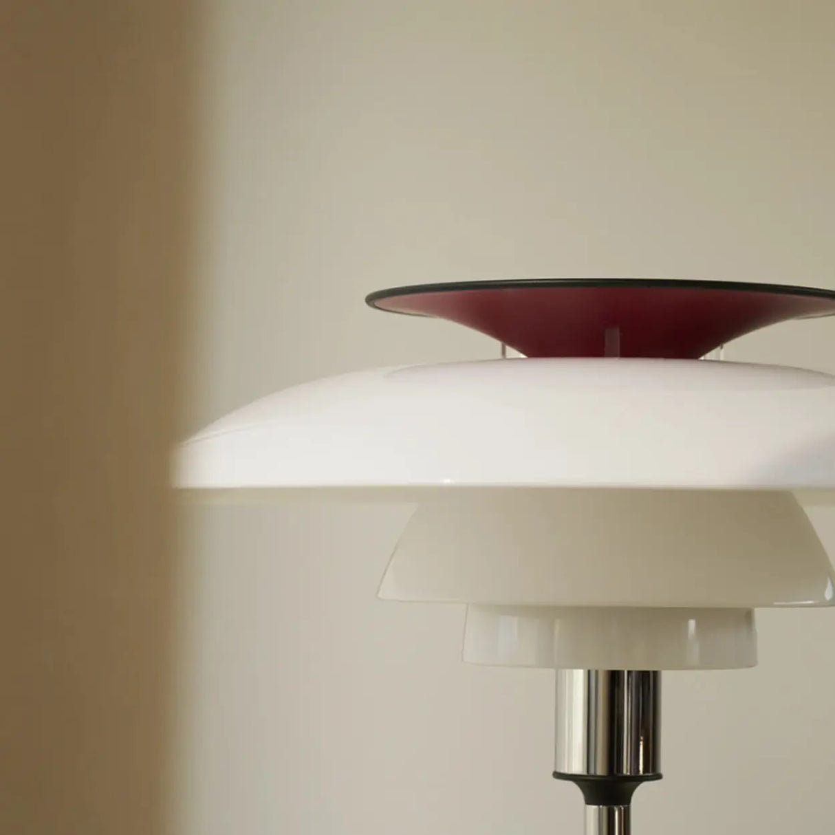 Mid-Century Modern Press-Button Glass Tiered LED Table Lamp Image - 5