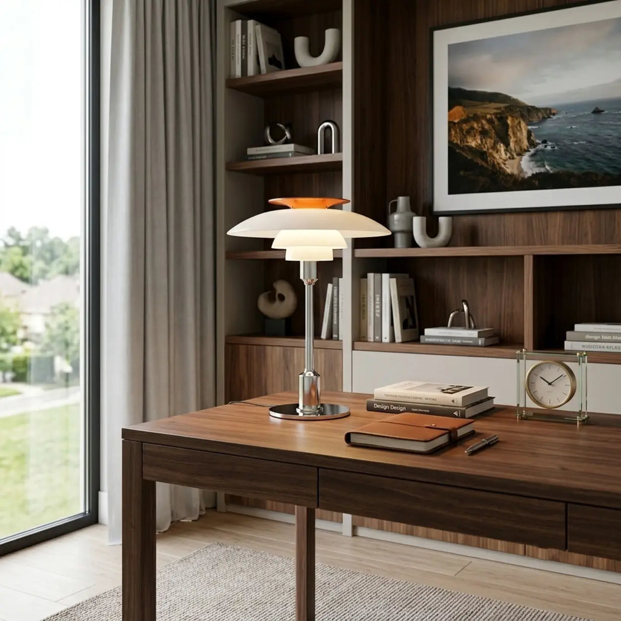 Mid-Century Modern Press-Button Glass Tiered LED Table Lamp Image - 6