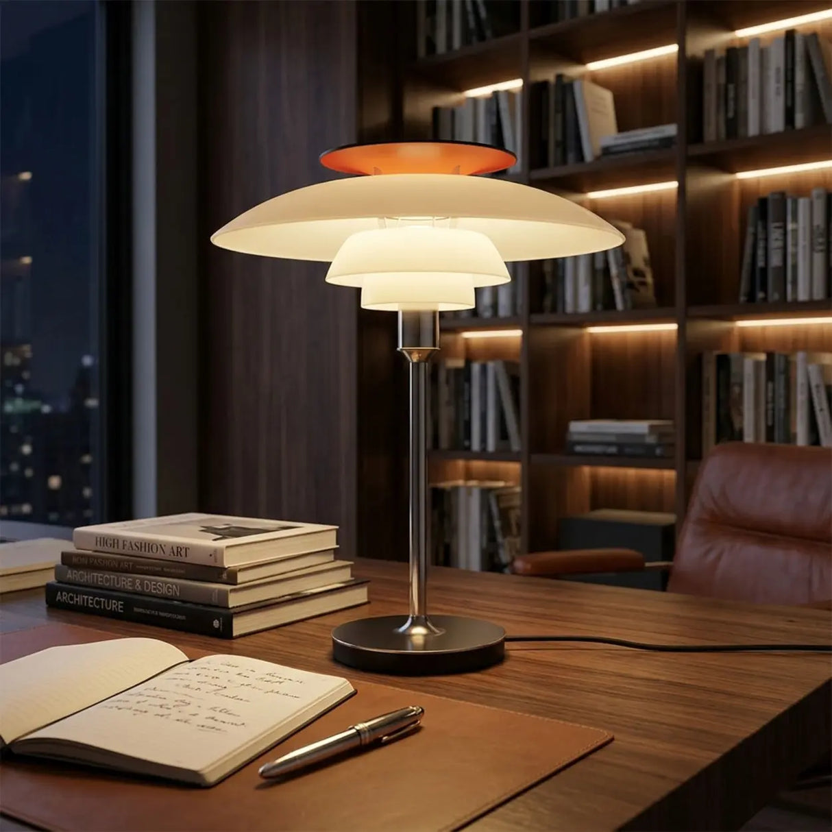Mid-Century Modern Press-Button Glass Tiered LED Table Lamp Image - 7