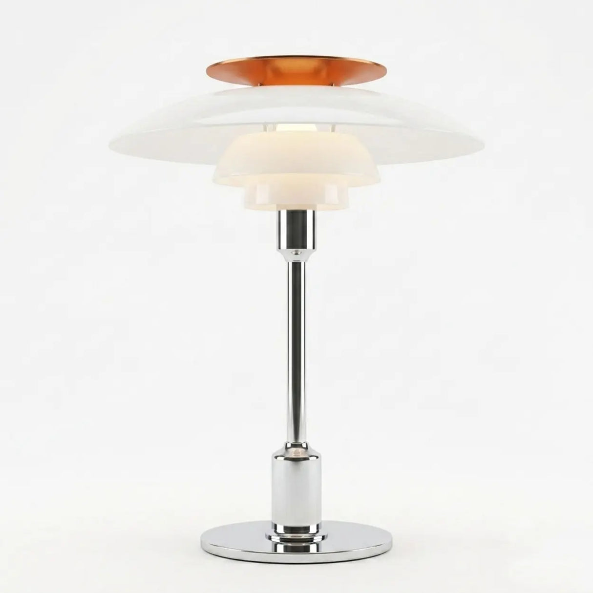 Mid-Century Modern Press-Button Glass Tiered LED Table Lamp Image - 8