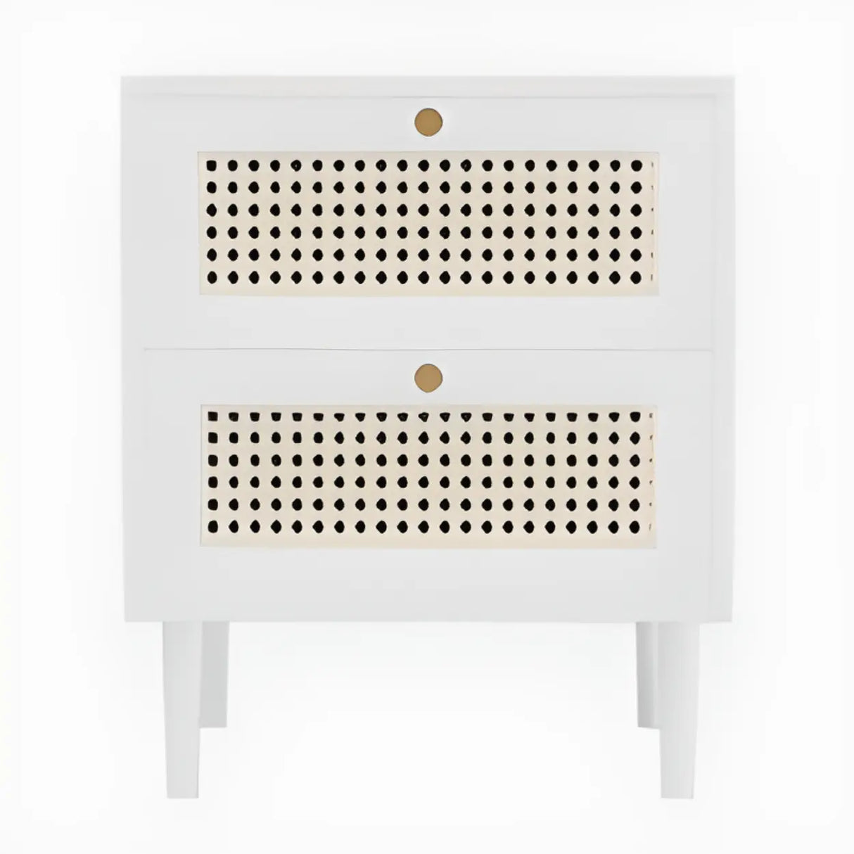 Mid-Century Modern Rattan Black Nightstand with 2 Drawers Image - 10