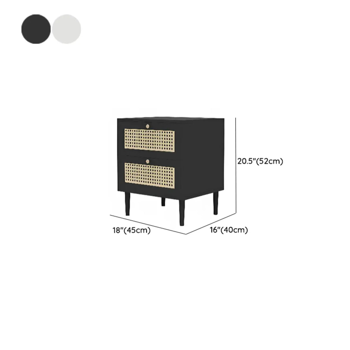 Mid-Century Modern Rattan Black Nightstand with 2 Drawers