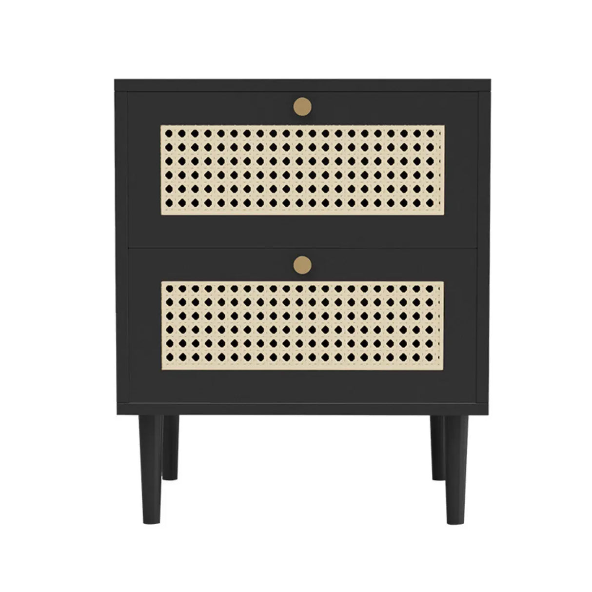 Mid-Century Modern Rattan Black Nightstand with 2 Drawers Image - 3