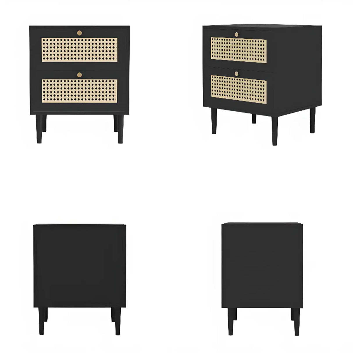 Mid-Century Modern Rattan Black Nightstand with 2 Drawers Image - 6