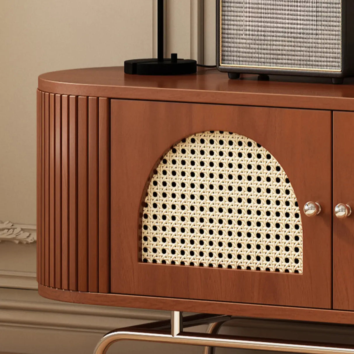 Mid-Century Modern Rattan TV Stand with Ample Storage Image - 6