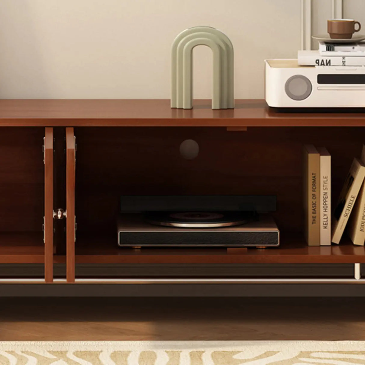 Mid-Century Modern Rattan TV Stand with Ample Storage Image - 7